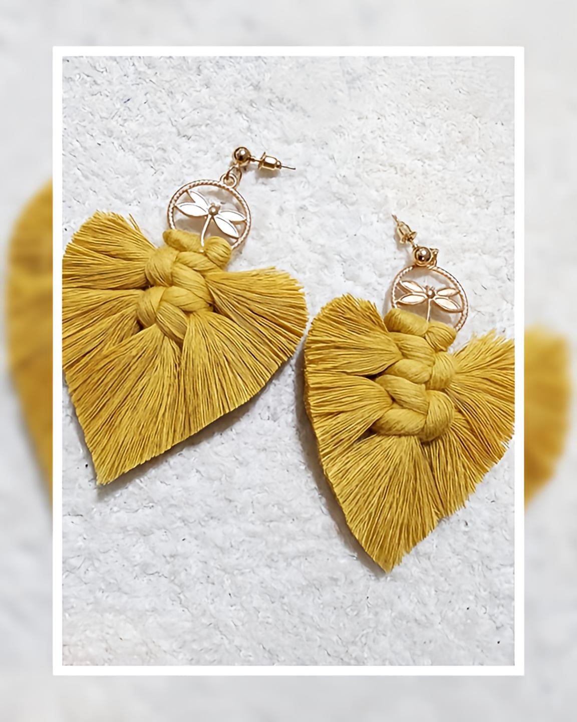Macrame statement feather earrings
